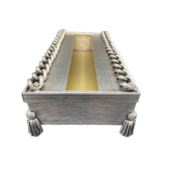 Vintage Chain and Tassel Tissue Box Cover Silver MCM Hollywood Regency - Picture 2 of 14